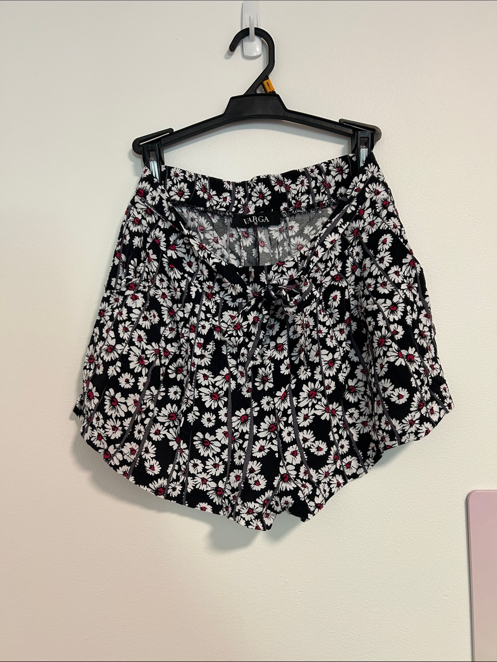 Varga Black Floral Shorts with Pink Centers M